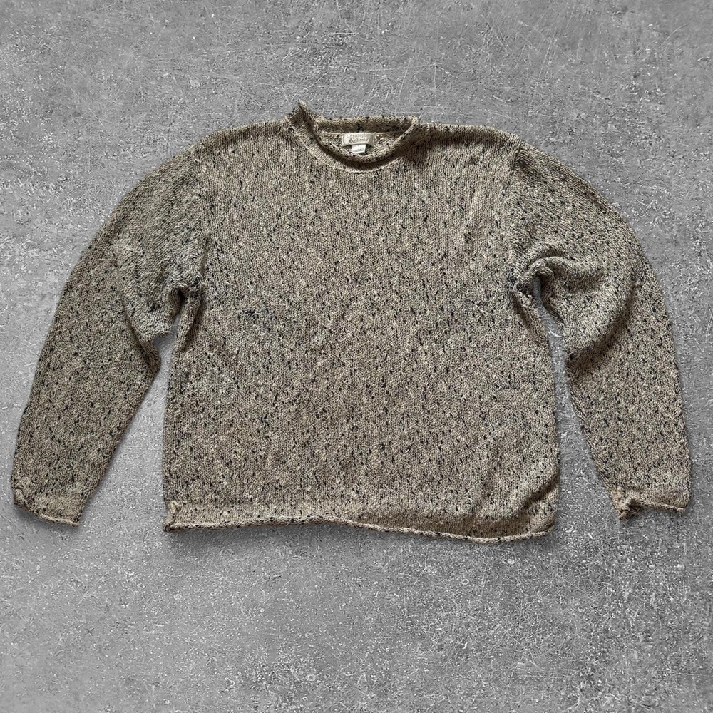 Christopher & Banks 90s Speckled Knit Sweater Silk Cotton Blend Cream Navy L